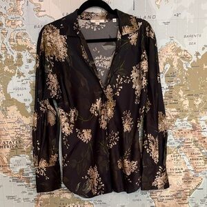 Vince Silk Black and Cream Floral Blouse